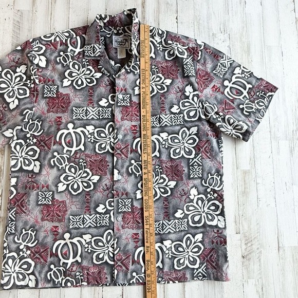 PARADISE STYLE HAWAII Vintage Hawaiian Floral Tribal Print Shirt Mens L Gray Red - Picture 7 of 11
